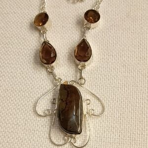 Sterling Silver, Smokey Topaz, And Agate Necklace